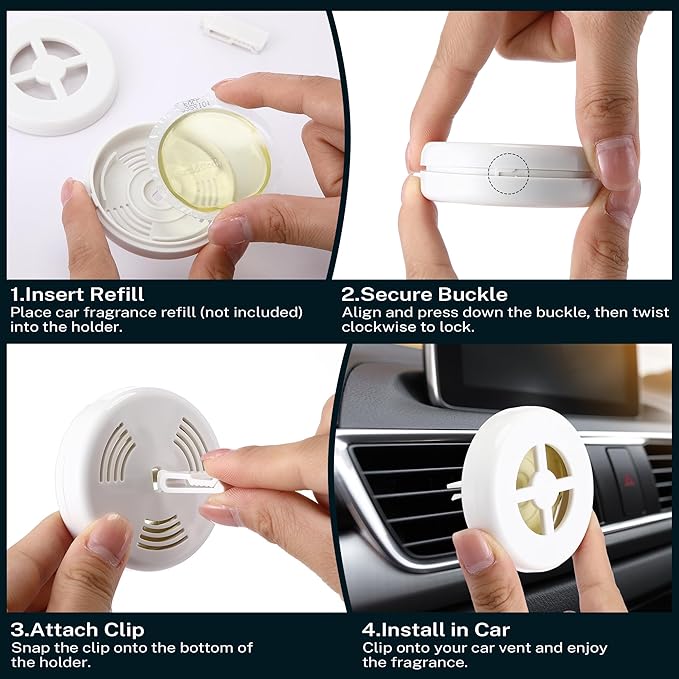 Car Fragrance Holder Compatible with Bath & Body Works Refills (Not Included), Air Freshener Vent Clip or Visor Clip, Refillable Scent Holder, Easy to Open Car Diffuser Accessory (White)