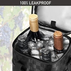 Opux 4 Bottle Insulated Wine Cooler Bag - Leakproof Padded Portable Wine Bottle Carrier for Travel Picnic, BYOB Gift (Black Square)