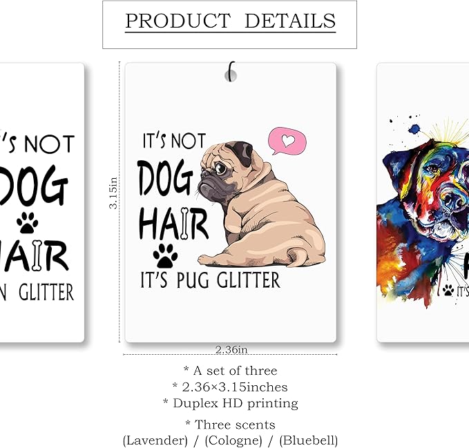 Mancheng-zi Funny Dog Car Air Freshener 3Pcs, Labrador Pug Doberman Lover Mom Gifts Air Freshener Hanging for Cars Closet Drawer or Books, Cute Dog Car Accessories Mirror Decor for Women