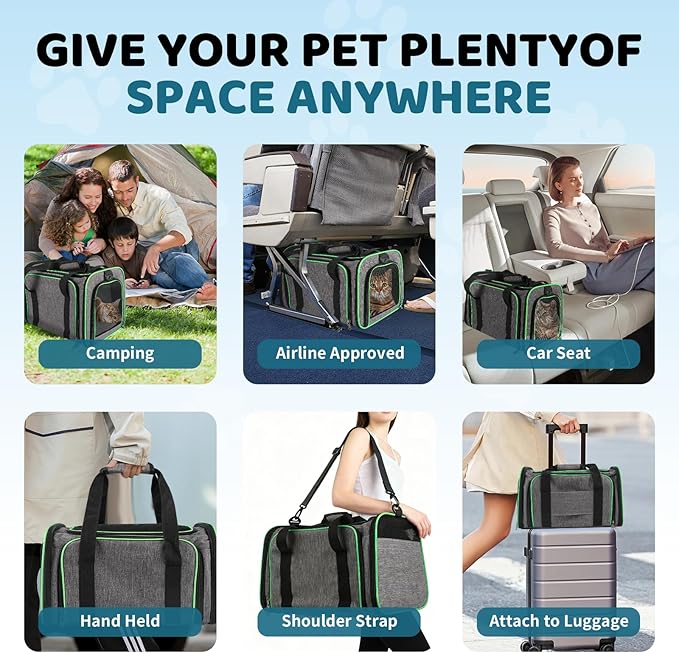 Cat Carrier - Airline Approved Expandable Soft Side Pet Carrier, Collapsible Pet Travel Bag Carrier with Foldable Pet Bowl for Cat Small Animals Under 14LB, 17 * 11 * 11