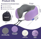 napfun Neck Pillow for Traveling, Upgraded Travel Neck Pillow for Airplane 100% Pure Memory Foam Travel Pillow for Flight Headrest Sleep, Portable Plane Accessories, Light Purple Striped Kit