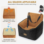 JOEJOY Dog Car Seats for Small Medium Dogs Under 35lbs, Dog Booster Seat with Detachable Washable Cover and Cushion, Memory Foam Pet Car Seat with Safety Belt and Storage Pockets (Brown)