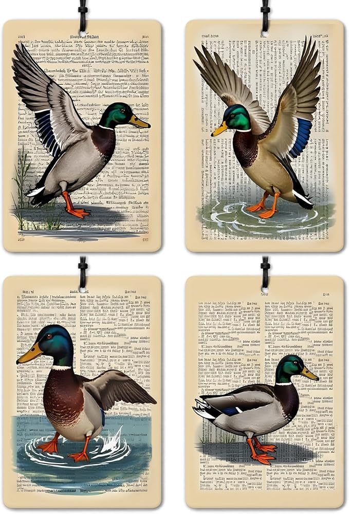 Vintage Mallard Duck Car Air Freshener 4 Pcs, Rustic Farmhouse Farm Animal Air Freshener Hanging for Cars Books Closet Drawer, Mallard Duck Lover Gifts Car Accessories for Women Men