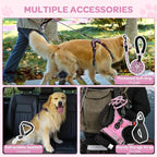 FURRYFECTION XL No Pull Dog Harness, Reflective Vest, Adjustable, Soft Padded, Front Lead, Leash, Seat Belt, Pink