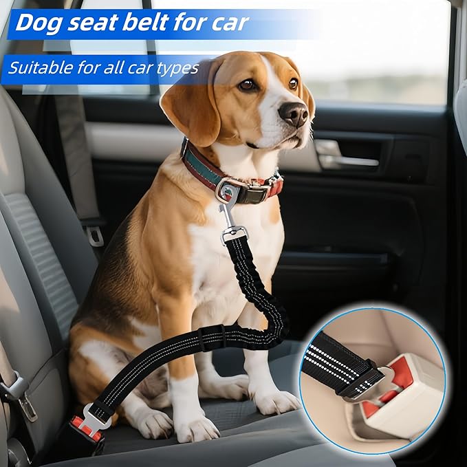 Dog Seat Belt for Car - Adjustable Dog Car Safety Harness, Elastic Cushioning Seatbelt Leash, Reinforced Metal Buckle Anti-Tangle Design, for Small and Medium Pets (Camouflage Blue)