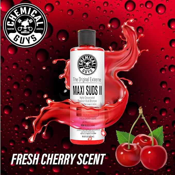 Chemical Guys CWS_101 Maxi-Suds II Foaming Car Wash Soap (Works with Foam Cannons/Guns or Bucket Washes) Safe for Cars, Trucks, Motorcycles, RVs & More, 128 fl oz (1 Gallon), Cherry Scent
