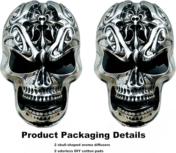 Gothic Skull Car Air Freshener Vent Clips with 2 Pads, Halloween Scented Car Accessories for Men Women, Automotive Interior Decor and Cool Car Fresheners for Men， Spooky Gift Idea-A4