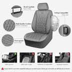 CAR PASS Piping Luxury Leather Seat Covers Full Set,5 Seats Anti-Slip Waterproof Seat Covers Compatible with Front Armrests,Universal Fit for Sendans, Suvs,Vans,Trucks,Airbag Compatible,Pure Gray