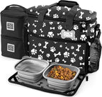 Week Away Dog Travel Bag (15"x7"x14", Paw Print) - Includes 2 Pet Food Storage Containers + 2 Collapsible Dog Water Bowls - Airline Approved Travel Accessories, Great for Weekend Trips