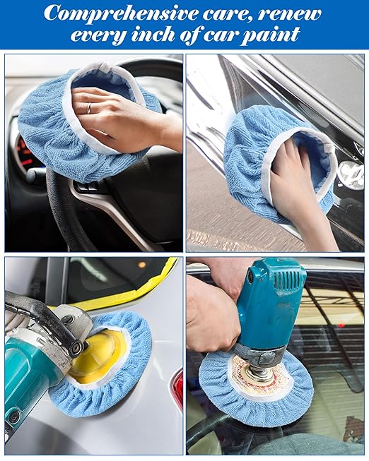 Tallew 40 Pcs 9 to 10 Inches Buffer Pads Bulk Car Polisher Bonnets Orbital Buffer Bonnets Microfiber Polishing Pad Car Wax Cover for Cleaning and Polishing (Light Blue)