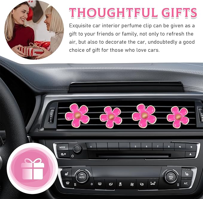 6PCS Car Air Vent Clip, Daisy Flower Auto Scents Air Freshener Clip with 6 Fragrance Piece, Decorative Auto Air Conditioning Clip for Women Girl, Universal Car Accessories (Pink)