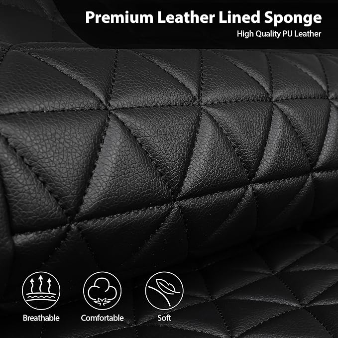 CAR PASS Bling Diamond Black Red Leather Car Seat Covers Full Set, Waterproof Shining Glitter Sparkly Crystal Universal Armrest Fit Automotive Truck SUV Women Girl, Rhinestone Interior Cover Set, Red