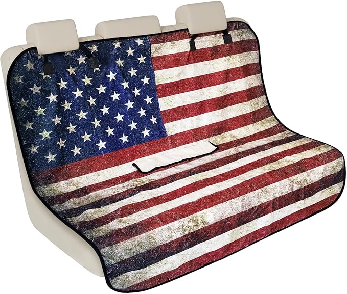 Back Seat Cover for Car Trucks Van SUV, Waterproof Rear Bench Towel Seat Covers for Dogs and Kids, Non-Slip Automotive Backseat Protector, Machine Washable (Bench Flag)