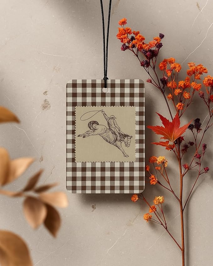 Boho Western Car Air Freshener 4 Pcs Coconut Scented, Howdy Horseshoe Cactus Rodeo Cowboy Car Accessories Mirror Decor for Women, Western Hanging Air Freshener for Cars Closet Drawer Books