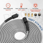 RIDGE WASHER Pressure Washer Hose 100FT, 1/4 Inch Power Washer Hose with M22 14 Fitting, Kink Resistant Hoses Replacement’s Applied for Most Pressure Washer Accessories, 3600 PSI