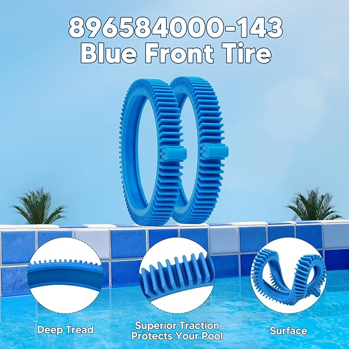 Funmit 896584000-143 Blue Front Tire Kit with Super Hump Replacement for Haywood Poolvergnuegen Select Pool Cleaners and Perfectly Compatible with Hayward Phoenix Cleaners (Pack of 4)