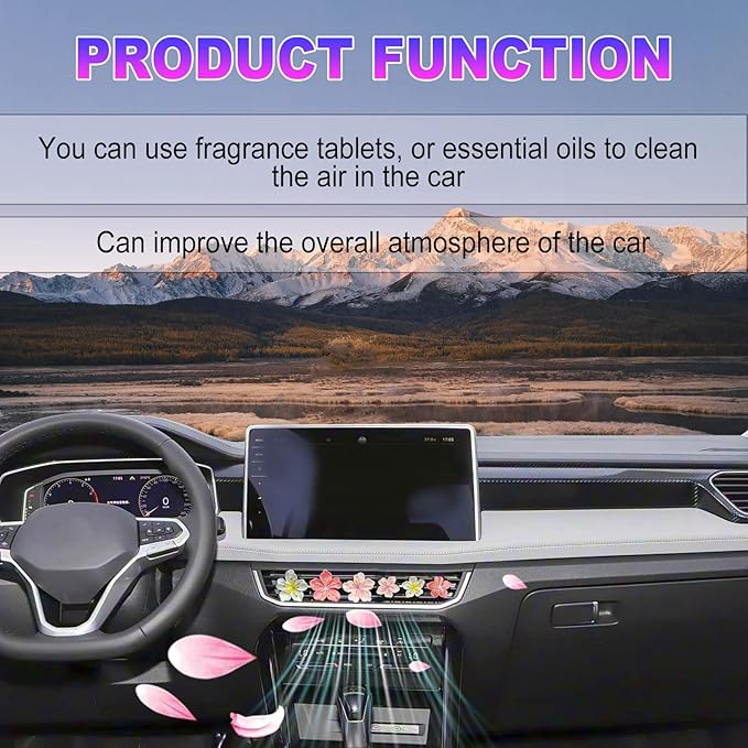 6PCS Car Cherry Blossom Vent Clips Cute Floral Scented Air Freshener Decor Pink Floral Auto Accessories for Women Aesthetic Car Interior Decorations