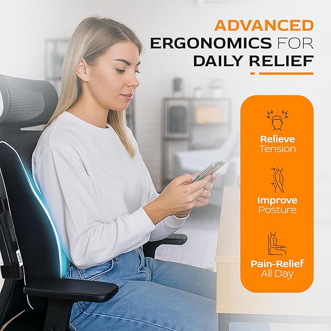Extra Dense Lumbar Pillow with Double Adjustable Straps - Ergonomic Lumbar Support Pillow for Office Chair, Car, Couch Firm Back Support for Lower Back & Spine Pain Relief Memory Foam Cushion