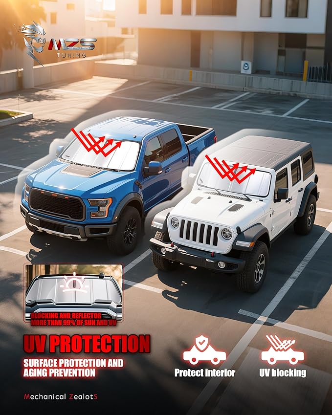 MZS Windshield Sun Shade Compatible with Bronco Sport 2021-2026, Foldable Car Front Window Sunshade with Storage Pouch, Sun Visor Shield Accessories for Interior Protector