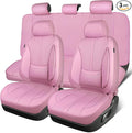 CAR PASS Pink Leather Seat Covers Full Set, Water Resistant 3D Foam Faux Leather Seat Cover, Luxury Comfort Automotive 5 Seat Covers Cute for Women Girly, Universal Fit SUV, Vans, Trucks, All Pink
