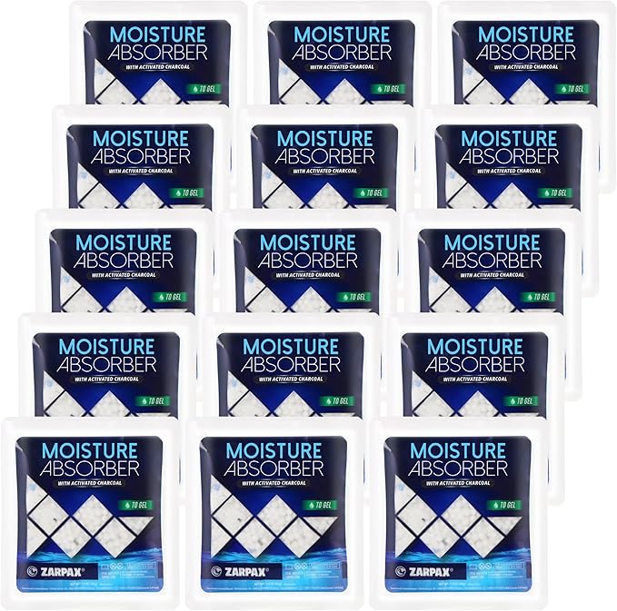 Moisture Absorber Sachets Activated Charcoal 1.4 oz/40g - Remove Excess Moisture In Air - Desiccant Dehumidifier for Closet, Drawer, Safe, Storage - Dampness & Humidity Control - Set of 15