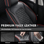 Coverado Full Set Car Seat Covers, Luxury Faux Leather Waterproof Seat Covers, 5-Seat Universal Fit, Front & Back Car Seat Protectors,Leather Seat Covers for Most Cars-Black & Red Line
