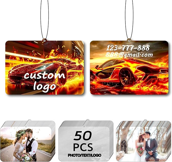 50/100Pcs Custom Logo Car Bulk Air Fresheners, Wholesale Custom Double-Sided Car Air Fresheners with Photo Text Logo, Suitable for Truck and Car Drivers, as Well as Business Logos (50 Horizontal)