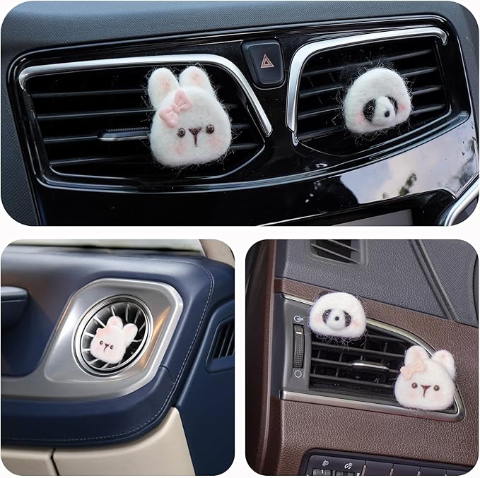 Wonhibo Panda Bear & Bunny Car Air Freshener Vent Clip, 2 Pack Cute Soft Stuffed Animal Vent Decor Car Accessories for Women