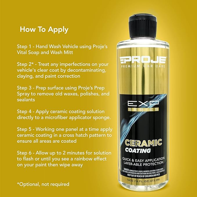 PROJE' Premium Car Care Ceramic Coating & Prep Spray (16oz) | Professional-Grade Ceramic Hydrophobic Wax & Sealant Polish & Prep Spray Removes 99.9% of contaminants for Cars RVs Motorcycles and ATVs