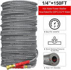 Pressure Washer Hose 150ft, 4200PSI 1/4 Inch Kink Resistant Power Washer Extension Hose, Flexible Heavy Duty Replacement Hose, Compatible with M22 14mm Fittings, High Tensile Wire Braid