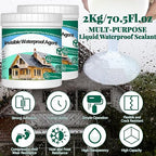 2Kg/70.5Fl.oz Invisible Waterproof Agent Indoor&Outdoor Waterproof Coating Set Transparent Liquid Sealant with Wooden Brush Resistant Work Gloves Putty Knife Cut Paint Roller