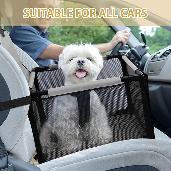 PetsHome Dog Car Seat Foldable Dog Car Booster Seat Waterproof Breathable Oxford Travel Bag for Small to Medium Dogs, Puppies, and Pets-Pure Grey-Upgrade