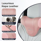 Coverado Car Headrest Pillow, Ergonomic Memory Foam Car Neck Pillow for Driving Seat with Adjustable Strap, Soft PU Leather Breathable Removable Cover Neck Support for Neck Pain Relief, Pink
