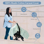 SERAPHY 100% Muslin Cotton Car Seat Cover Baby, 2 Pack Universal Carseat Covers Baby Boy Girl, Breathable Car Seat Canopy, Soft Infant Car Seat Cover for Summer and Winter—2 Pcs Blue&Flowers