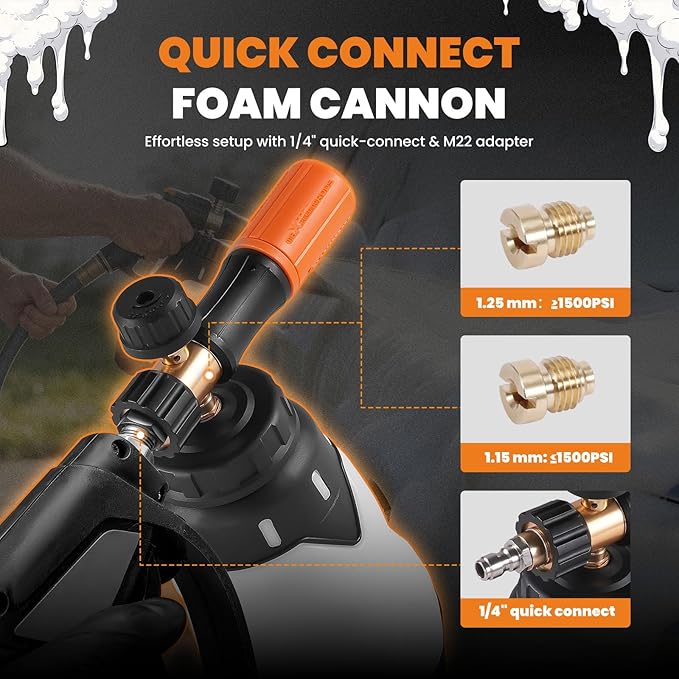 maXpeedingrods Foam Cannon for Pressure Washer, 1300ML Wide Mouth Quick Release Car Wash Foam Gun with Adjustable Soap Cannon & Thick Snow Foam Lance, 1/4'' Quick Connector, with 2 Orifice Nozzle