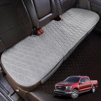 Universal Grey Anti-Slip Rear Car Seat Cover Size L - Faux Linen Bottom Bench Seat Cushion Fits Most of Vehicles Cars Truck SUV Van - Automotive Long Back Seats Protectors with Storage Pocket