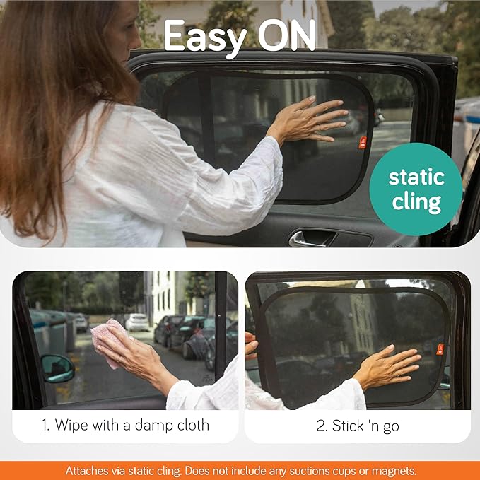 Baby Uma Car Window Shades (2 Pack) - 18.9″ × 12″, UPF 50+ Car Window Covers, 99% UVB + 94% UVA Protection, Static Cling Sun Shade with Travel Bag (Small)