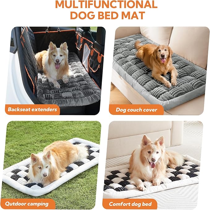 Soulbond Dog Bed for Car Back Seat Soft Plush Backseat Pet Bed Mat Non-Slip Travel Pet Mat, Fuzzy Plaid Dog Seat Cover, Fit for Backseat Extenders and Trucks SUVs (Light Gray, 54" x 24.8")