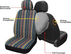 Pariitadin Baja Saddle Blanket Car Seat Covers Front Set with Seat Belt Pads, Washable Breathable Striped Woven Cloth Seat Covers for Cars, Universal Fit Most Cars, Airbag Compatible, Red/Blue