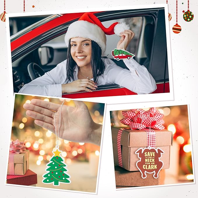 8pcs Christmas Theme Air Fresheners, Funny Vacation Ocean/Black Ice/New Car Scents Hanging Incense Chips, Aromatic Trendy Rearview Mirror Pendant Decoration