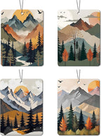 Mountain Landscape Car Air Freshener 4 Pcs, Nature - Themed Hanging Air Freshener for Cars, Closet, Drawer, Scenic Car & Home Decor for Nature Lovers, Gift for Outdoor Enthusiasts