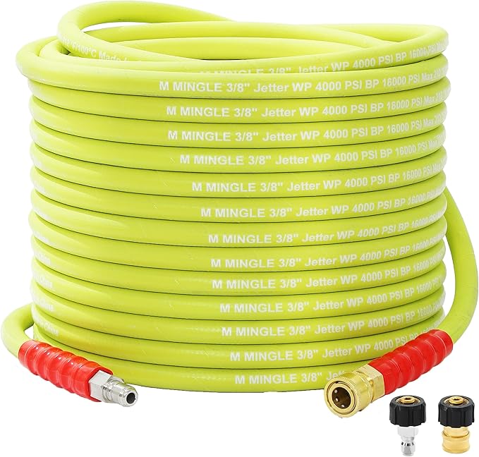 M MINGLE Pressure Washer Hose 50 FT x 3/8" - Replacement Power Wash Hose for Hot and Cold Water - High Pressure Hose with M22 14mm to 3/8 Inch Quick Connect Fittings - 4000PSI