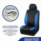 Skechers Memory Foam Seat Covers,Leather Car Seat Covers, Ultimate Comfort & Support Seat CoversFull Sets,Airbag Compatible, Automotive Universal Fit Most for SUVs, Vans, Sedans, Cars, Trucks,Blue