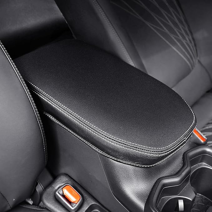 Center Console Cover for Toyota RAV4 2019-2025, Upgraded PU Leather Armrest Cover for RAV4 Adventure/Hybrid/XLE/LE/Limited/TRD Off-Road/Premium/XLE Premium (Gray Stitching)