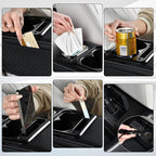 Car Armrest Box Mat - Multi-Functional Black Leather Center Console Cover Waterproof Height Enhancement Cushion with Storage Box Cup Tissue Phone Holder Card Pocket for Car Interior Accessory