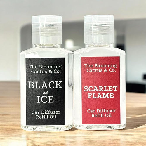 1 OZ Premium Car Diffuser Refill Oil – 2 Pack Long Lasting Fragrance Oil for Car, Home & Office | Compatible with Most Diffusers | Fresh, Pleasant Scent for Every Space (Black Ice + Scarlet Flame)
