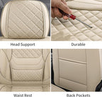 Chezope Leather Seat Covers, Beige Car Seat Covers Front Pair, Breathable Car Seat Protectors, Wear-Resistant Car Accessories, Universal Fit for Most Cars,SUVs Truck (Beige-Diamonds, Front Pair)