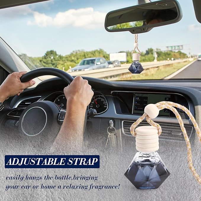 50 Pcs Black Car Air Freshener Hanging Bottle Empty Glass Diffuser Bottles Perfume Bottle Refillable Car Air Freshener Pendant Aromatherapy Fragrance Vials Bottles Ornament(Diamond)