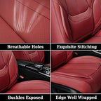 Coverado Universal Seat Covers Full Set, Universal Seat Covers for Cars, Waterproof Nappa Leather Car Seat Covers with Head Pillow, 5 Seats Auto Protectors Fit for Most Sedans SUV Pick-up Truck-Red