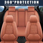 WELLDO Car Seat Covers Full Set, Leather Seat Covers for Car, Waterproof Car Seat Protector with Lumbar Support, Automotive Seat Covers Universal Fit for Most Cars SUV Truck, Brown